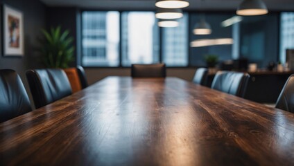 A table with a blurred office background for business product presentations