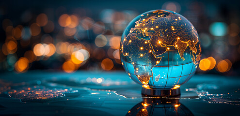 World economy global finance business investment, company vision mission, crystal globe for growth and marketing corporate business planning and goal
