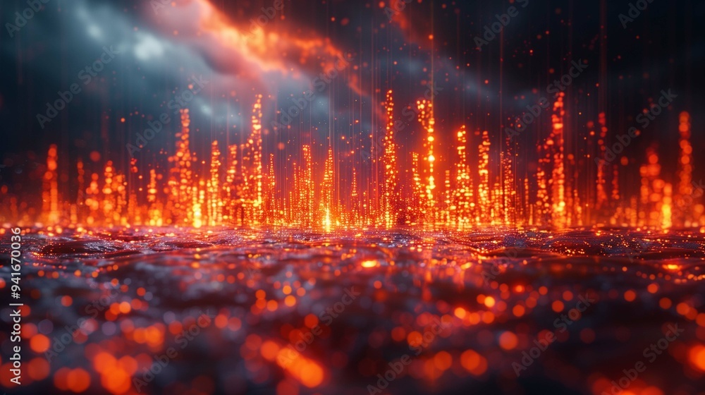 Poster abstract glowing financial data charts background image. commercial technology analytics 3d illustra