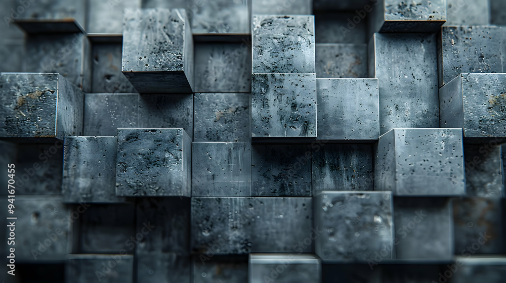 Poster abstract gray concrete blocks arranged in a repeating pattern.