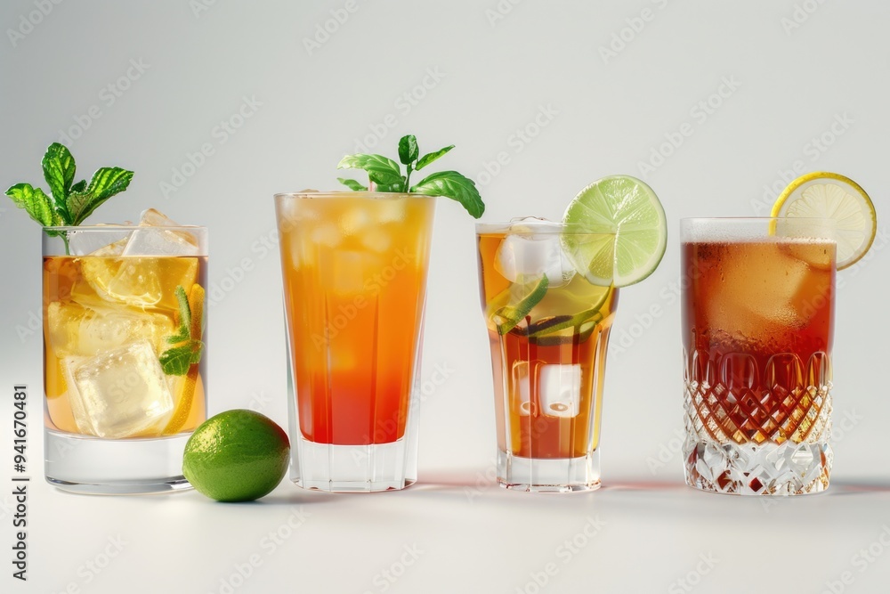 Poster a row of glasses filled with different types of drinks, useful for showcasing beverage options or cr