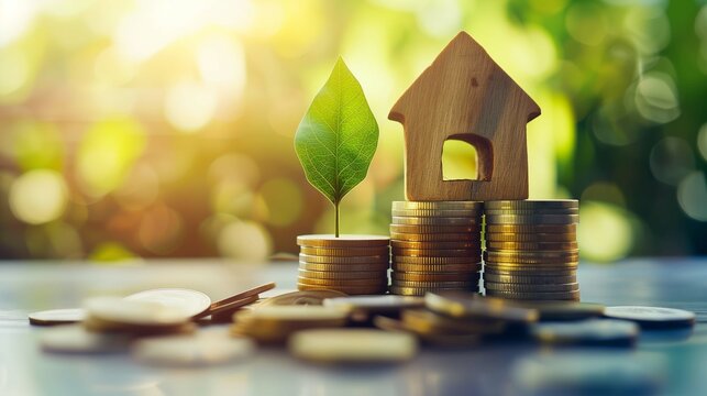 High cost of sustainable house image copy space. Investment in eco friendly real estate banner background blurred. Buying residence with bank loan concept photography copyspace