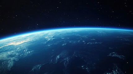 Fototapeta premium A high-altitude view from 20km above ground, revealing the Earth's curve and the thin blue line of the atmosphere against the dark void of space