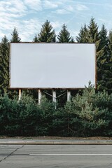 Fototapeta premium Blank Billboard by a Road Surrounded by Green Foliage