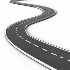 3D Winding Road Curve: Abstract White Racetrack Model Isolated on Clean Background. Minimalist Design for Marketing, Advertising, and Graphic Projects. Conceptual Path to Success or Journey Visualizat