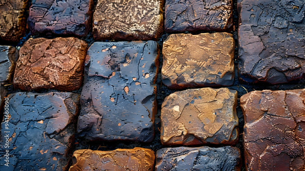 Poster close-up of a textured stone surface with a variety of colors and patterns.