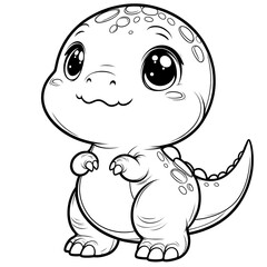 Fototapeta premium Charming line art of a baby dinosaur perfect for coloring books or nursery decor.
