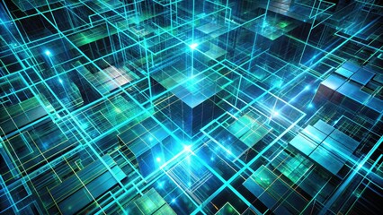 Ethereal Computer Grid: Abstract, blue-green, geometric, technical, ethereal