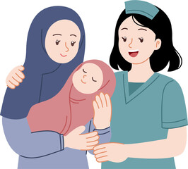 Midwife and new mom holding baby