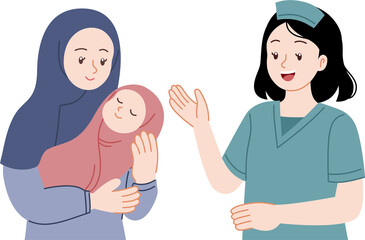 Fototapeta premium Midwife and new mom holding baby