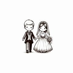 Fototapeta premium The groom and bride standing hand in hand.