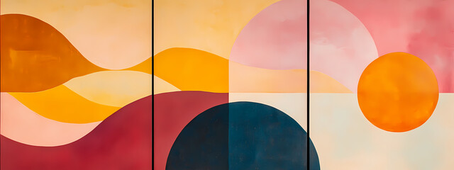 Contemporary Abstract Artwork with Geometric Panels