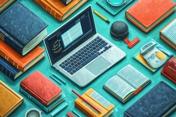 Illustration of educational learning tools set on table created with Generative AI