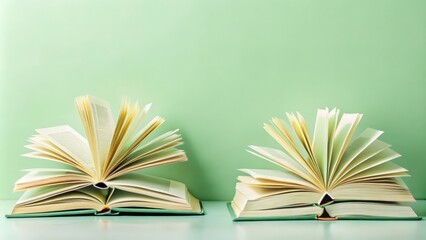 Fototapeta premium Two Open Books on a Mint Green Background