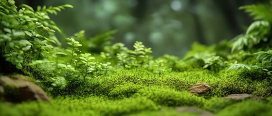 Lush Green Moss Covering a Forest Floor