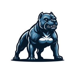 Full-Body Pitbull Bulldog Design Illustration, Standing Pitbull Terrier Dog Portrait