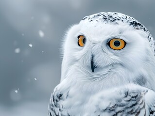 Fototapeta premium Majestic Snowy Owl with Piercing Yellow Eyes in a Frosty Landscape