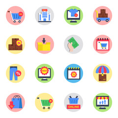 Set of Shopping and Spending Flat Icons 

