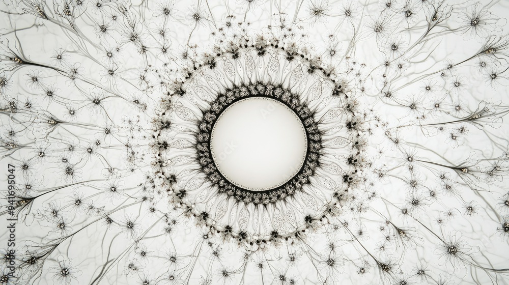 Poster abstract lines creating a circular pattern with blossoming elements, symbolizing a fertile and thriv