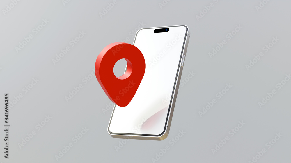 Poster gps and navigation symbol and blank screen smartphone on white background. map pin icon on blank scr