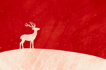 Minimalist reindeer silhouette on red Christmas background