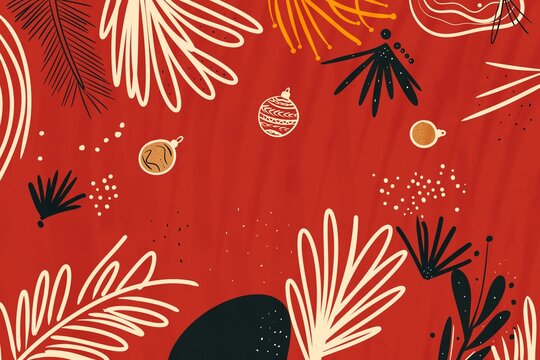 Abstract Christmas Postcard Design with Festive Ornaments