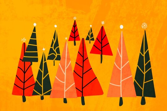 Abstract Christmas tree design on golden background