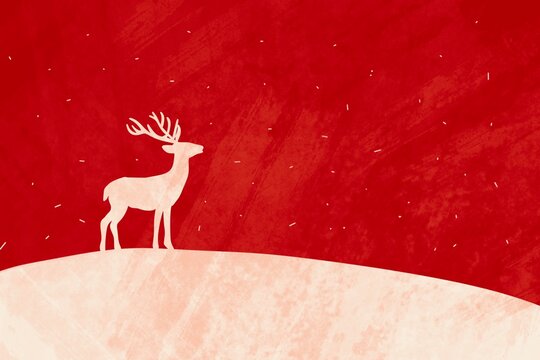 Minimalist reindeer silhouette on red Christmas background