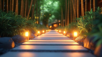 ライトアップされた竹林の小径
