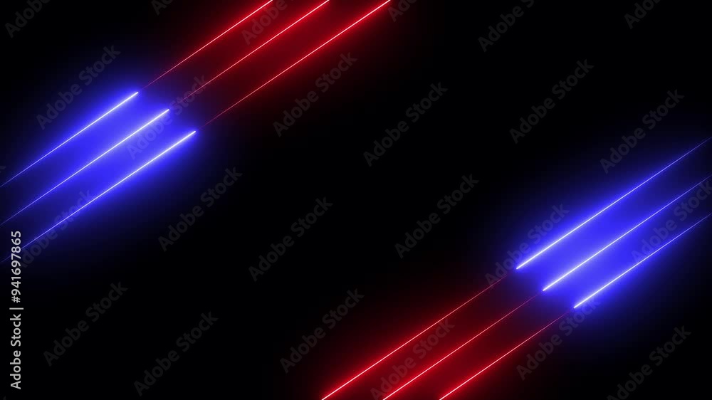 Poster abstract red and blue neon lights animated on a dark background. abstraction neon lines moving up sc