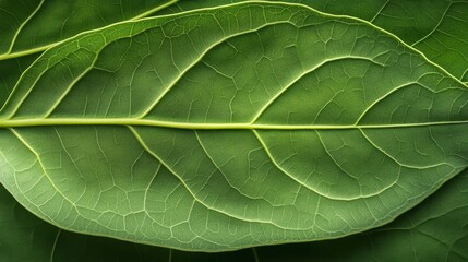 Fototapeta premium A vibrant green leaf with intricate veins, symbolizing nature, growth, life, renewal, and the beauty of the natural world.
