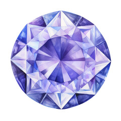 purple diamond top view watercolor isolated on transparent background cutout