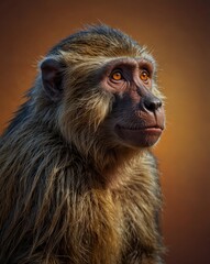 Obraz premium Illustration of a monkey with brown face and brown hair looking at the camera. Safari, Wildlife, Nature, Africa