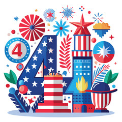 Independence day 4th of july | Independence Day poster, banner, foil balloon flyer, paper fan, and confetti for July 4. American flag colors. Minimalism flat lay design. 