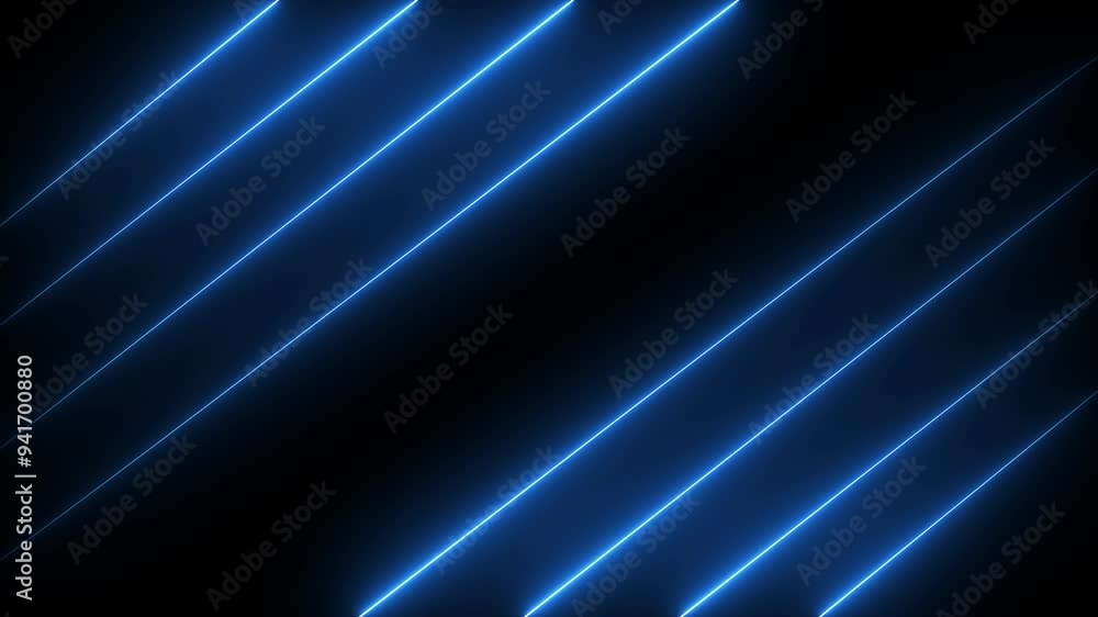 Poster abstract blue neon lights animated on a dark background. animation neon abstract lines, soft light f