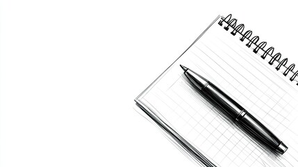 Abstract lines forming the outline of a pen and an open notebook, symbolizing creativity and writing, on a clean white background.
