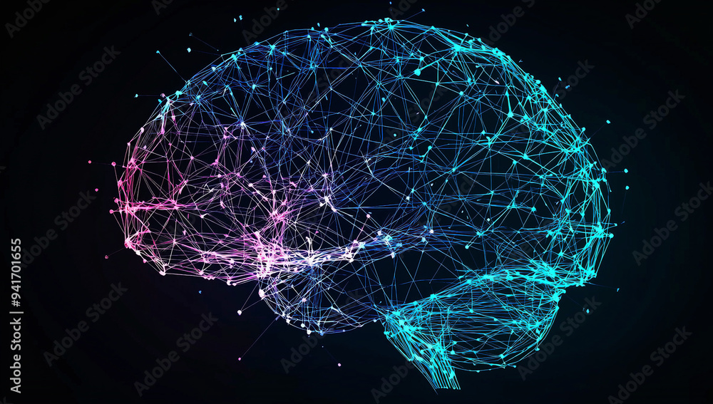 Poster artificial intelligence brain circuit technology background illustration with glowing light effects 