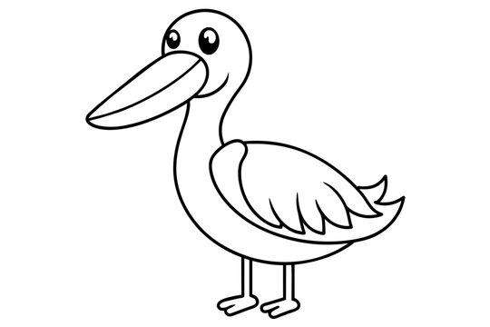 recommend clip art: Cute illustration of pelican bird line art vector art illustration