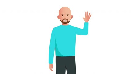 2D Illustrated male vector character waving hand and smiling animation. On white background.	