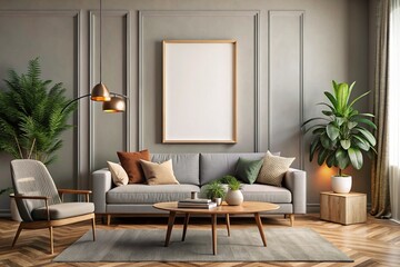 Stylish Living Room Interior with  Frame Poster, Modern interior design