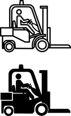 Forklift Icons. Black and White Vector Icons. Warehouse Transport for Moving Cargo. Multifunctional Self-Propelled Equipment