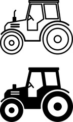 Tractor Icons. Black and White Vector Icons. Agricultural Machinery. Transport and Farm Concept