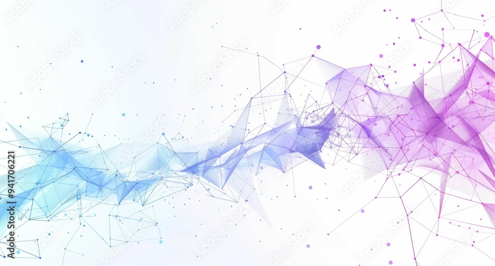 Poster abstract geometric background with interconnected lines and nodes in blue and pink hues on a light b