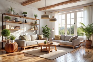 Stylish Living Room Interior with  Frame Poster, Modern interior design