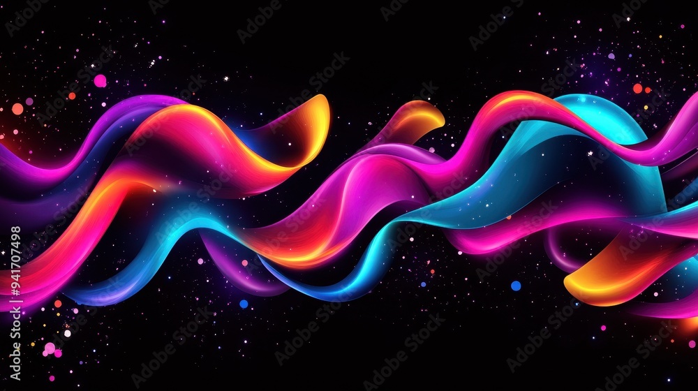 Fototapete Vibrant abstract waves of colorful light on a dark background, creating a dynamic and futuristic visual effect.
