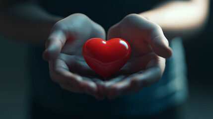 Fototapeta premium Positive Person Offering Help with Heart and Charity Concepts in a Compassionate Gesture for World Heart Day