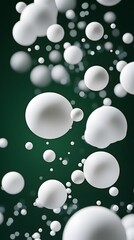 White Circles, Balls, Spheres, Bubbles on Green Background, Abstract Image, Texture, Pattern, Wallpaper, Cover and Screen of Smartphone, Cell Phone, Computer, Laptop, 9:16 and 16:9 Format