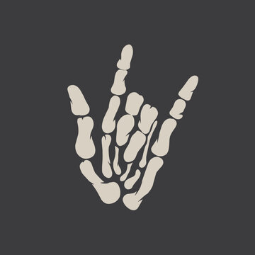 Skull hand gesture with three fingers, symbol of rock and roll or metal music. Black and white Vector Illustration