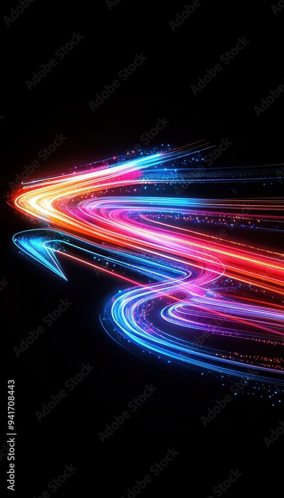 Fototapete Vibrant streaks of light in motion captured against a dark background, creating a colorful and dynamic abstract visual.