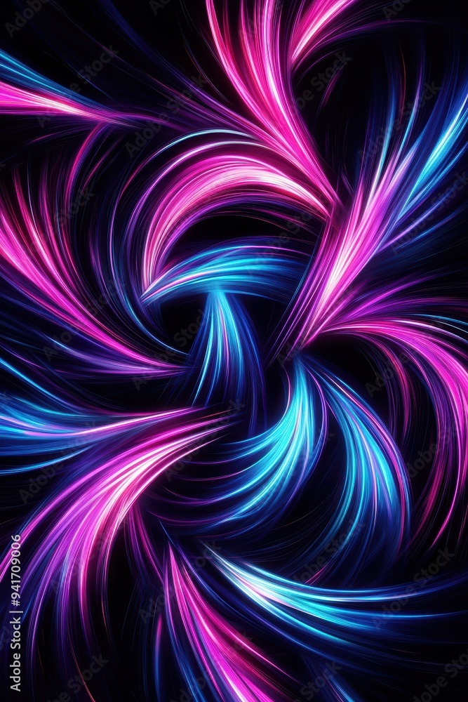 Leinwandbilder abstract glowing neon lights in pink and blue swirling pattern on dark background, creating a dynami